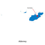 Detailed vector map of Alderney and capital city St. Anne
