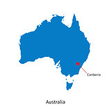 Detailed vector map of Australia and capital city Canberra