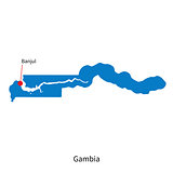 Detailed vector map of Gambia and capital city Banjul
