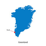 Detailed vector map of Greenland and capital city Nuuk