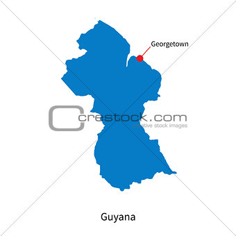 Detailed vector map of Guyana and capital city Georgetown