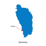 Detailed vector map of Dominica and capital city Roseau