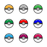 Vector game balls for play in team. Pokeball object