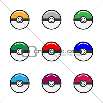 Vector game balls for play in team. Pokeball object
