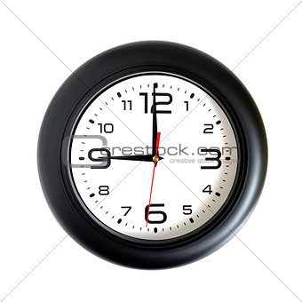 Big round wall clock isolated on white close-up