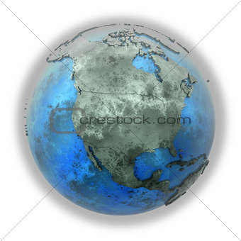 North America on marble planet Earth