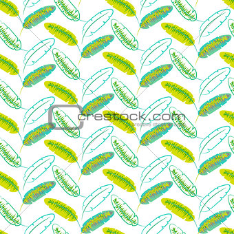 Green banana palm leaves seamless vector pattern.