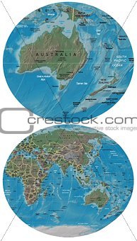 Australia New Zealand and Asia Oceania map
