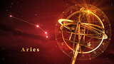 Armillary Sphere And Constellation Aries Over Red Background