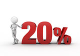 3D character with 20% discount sign