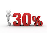 3D character with 30% discount sign
