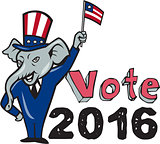 Vote 2016 Republican Mascot Waving Flag Cartoon