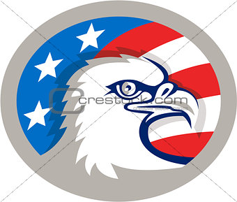 Bald Eagle Head USA Flag Oval Retro