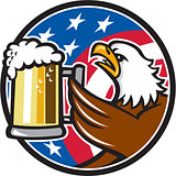 Bald Eagle Hoisting Beer Stein USA Flag Circle Retro