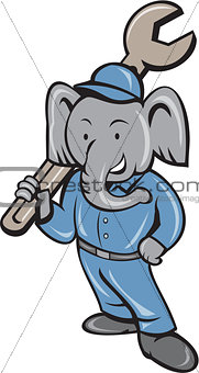Elephant Mechanic Spanner Standing Cartoon