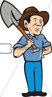 Farmer Shovel Shoulder Standing Cartoon