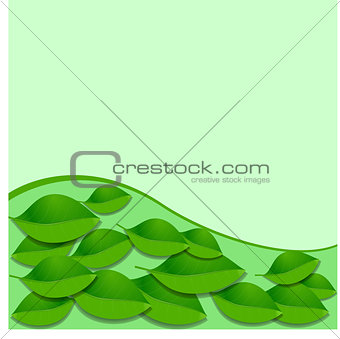 Vector leaves and green wave pattern. Abstract ecology background