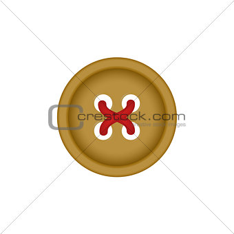 Sewing button in brown design with sewing thread