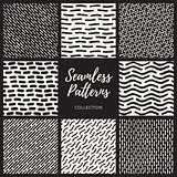 Vector Seamless Black and White Hand Drawn Lines Patterns