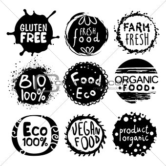 Organic Bio Food Black And White Label Set