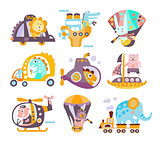 Animals And Transportation Fantasy Illustration Set