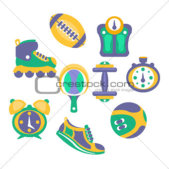 Sports And Fitness Equipment Objects Set