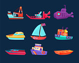 Water Transport Toy Icon Set