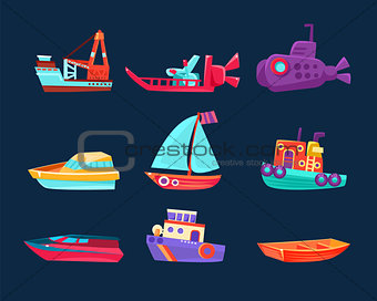 Water Transport Toy Icon Set