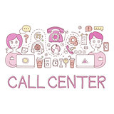 Call Center Work Elements Creative Sketch Infographic
