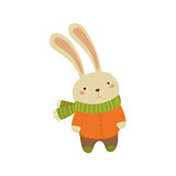 Rabbit In Orange Warm Coat Childish Illustration