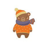 Brown Bear In Polka-dotted Sweater Childish Illustration