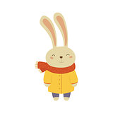Bunny In Yellow Warm Coat Childish Illustration