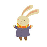 Bunny in Blue Warm Coat Childish Illustration