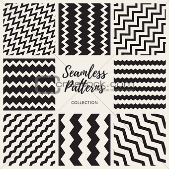 Set of Eight Vector Seamless ZigZag Lines Patterns Collection
