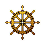 Vintage ship helm logo. Old-fashioned rough