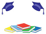 Books and mortar boards on the white background