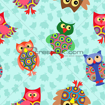 Likable colourful owl seamless pattern 