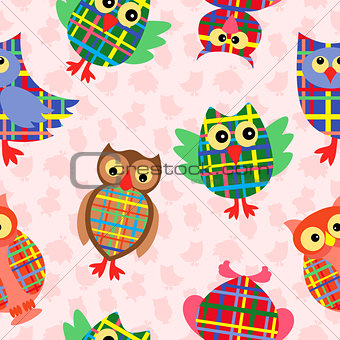 Funny checkered owl seamless pattern 