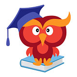 Big funny wise owl sitting on the blue book