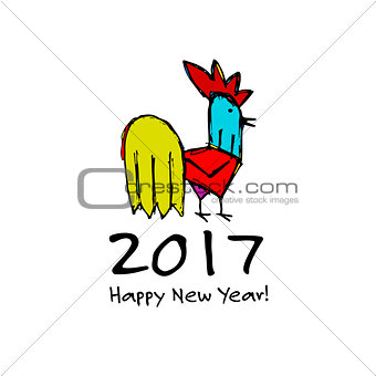 Funny Rooster, symbol of 2017 new year