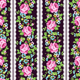 Seamless floral pattern with pink roses, forget-me-not and lace