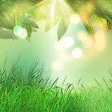 3D leaves and grass background