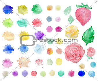 Watercolor blots and elements