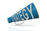 Blue megaphone with strategy word