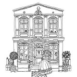 Black and white illustration of a house. Vector.