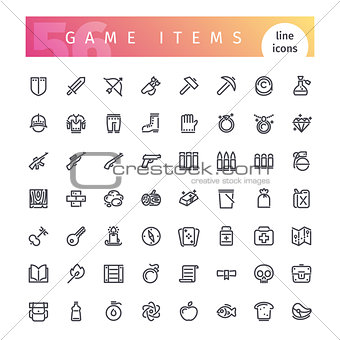 Game Items Line Icons Set