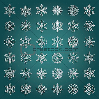 Vector White Hand Drawn Winter Snow Flakes Doodles