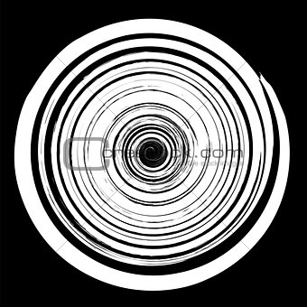 Grunge Round Pattern. White Spiral Splatter