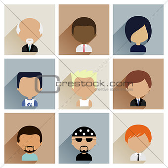 Set of Men Faces Icons in Flat Design