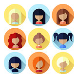 Set of Women Faces Icons in Flat Design
